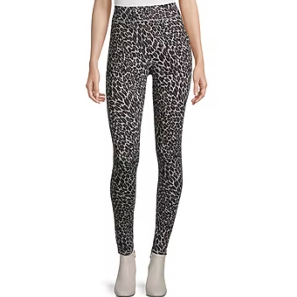 Mixit Women's Black Gray Leopard Mid Rise Full Length Leggings Size L XL - Picture 1 of 8